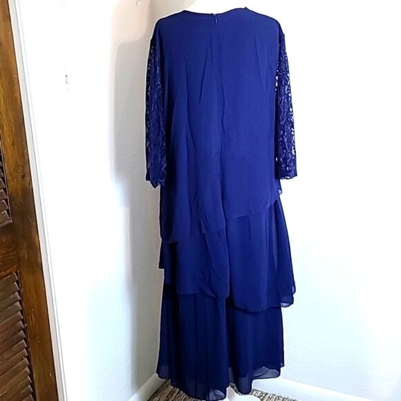 Navy Blue Umbrella Hem Midi-Dress with Lace & Sequined Collar, Size XL, NWOT - Picture 9 of 12